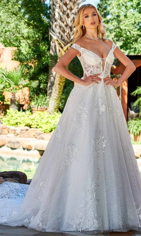 End Of The Year Rachel Allan Bridal RB4143 - Off Shoulder Glitter Bridal Gown
