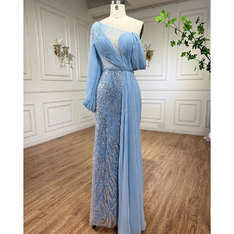 Luxury Fashion Serene Hill Blue Beaded Mermaid Evening Dresses Elegant Long Arabic  Formal Gowns for Women Wedding Party 2024 LA72103