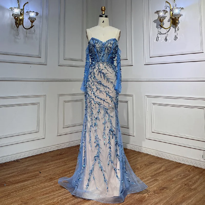 Classic Design Serene Hill Blue Boat Neck Long Sleeves Mermaid Evening Dresses 2024 Formal Gowns For Women Wedding Party LA71653C Classic Design Serene Hill Blue Boat Neck Long Sleeves Mermaid Evening Dresses 2024 Formal Gowns For Women Wedding Party LA71653C