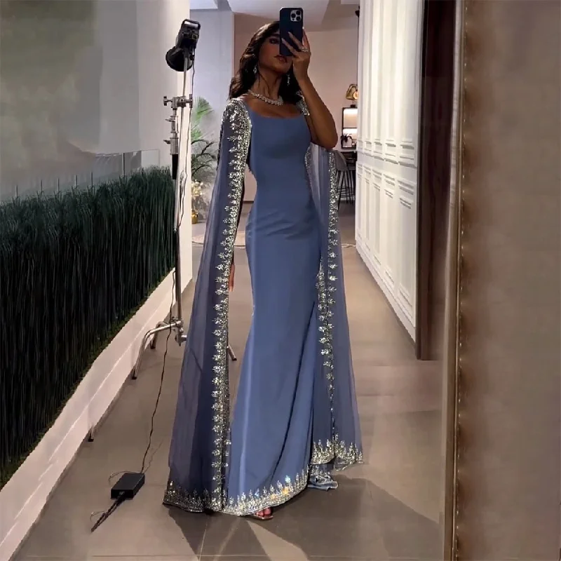 Comfortable Fashion Serene Hill Blue Cape Sleeves Luxury Evening Dresses Gowns 2024 Mermaid Beaded Elegant For Women Party LA72086 Comfortable Fashion Serene Hill Blue Cape Sleeves Luxury Evening Dresses Gowns 2024 Mermaid Beaded Elegant For Women Party LA72086