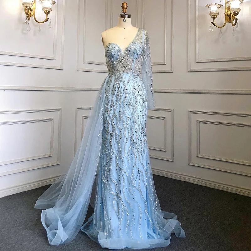 Editorial Design Serene Hill Blue Mermaid Sexy Elegant One Shoulder Evening Dresses Gowns Beaded Luxury  2024 For Women Party LA71629