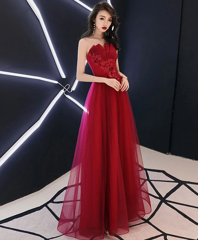High-quality Design Simple Burgundy Long Prom Dress, Burgundy Evening Dress