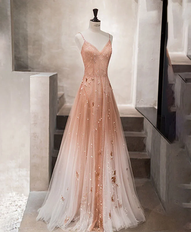 Fashion Must-have Unique Pink Tulle Long Prom Dress, Tulle Pink Evening Dress