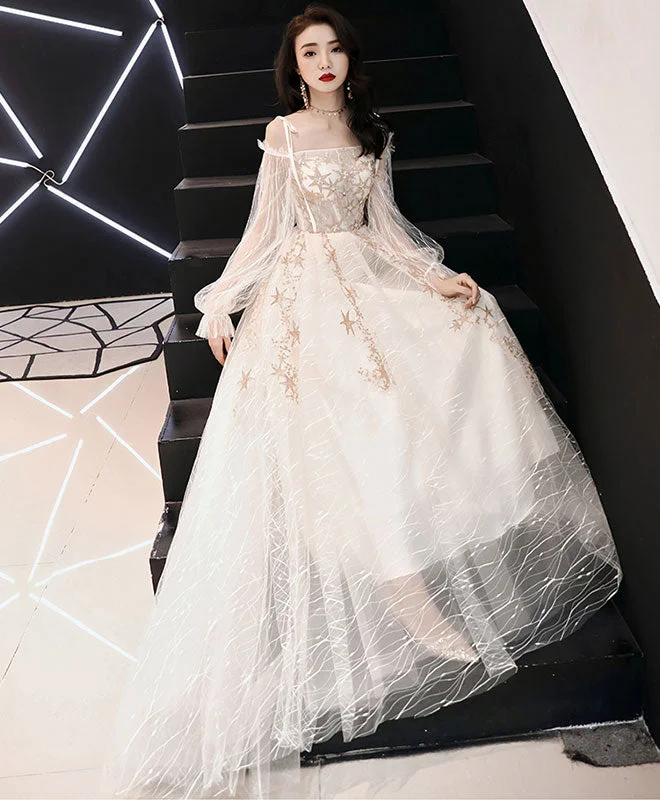 Fashionable In The Times Unique Tulle Lace Long Prom Dress, Tulle Lace Evening Dress