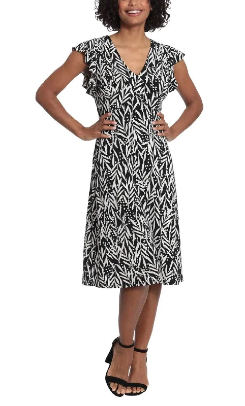 Comfortable Fashion London Times T6085M - Printed Ruffle Sleeve Dress