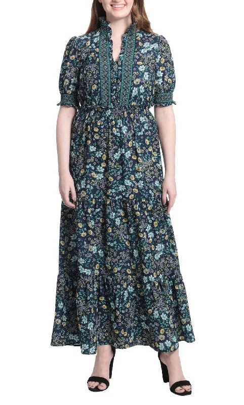 Comfortable Mind London Times T6141M - Half Puff Sleeve Dress
