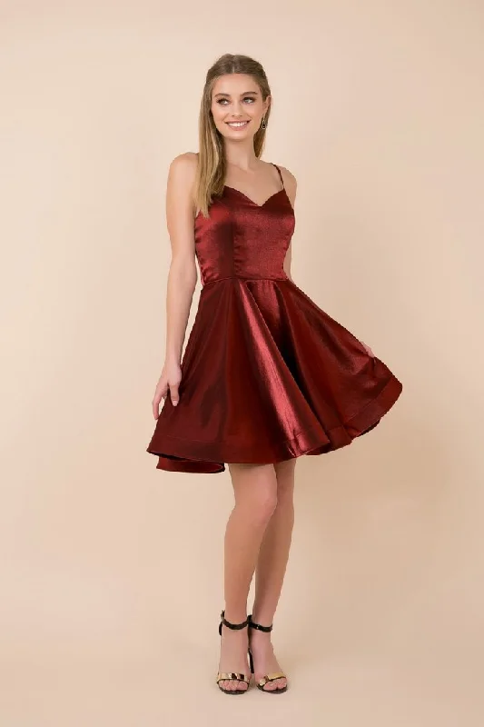 Comfortable Fashion Nox Anabel - M689SC Spaghetti Strap Lace-up Back Fit and Flare Dress