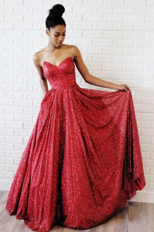Luxury Classic Burgundy sweetheart sequin long prom dress, evening dress
