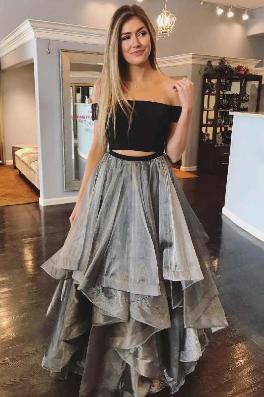 Versatile Itinerary Gray two pieces tulle long prom dress, gray evening dress