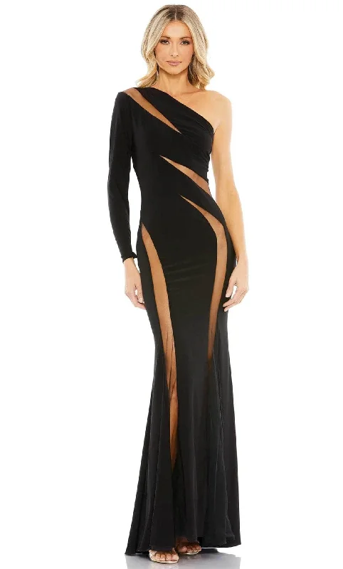 Personal Design Ieena Duggal 11311 - Asymmetrical Mesh Cut Elegant Gown
