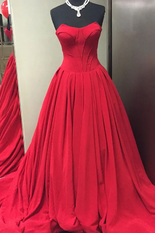 New Design Simple red sweetheart long prom dress, red evening dress