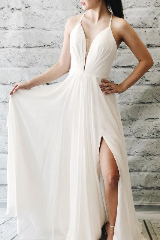 Artistic Temperament Simple white chiffon long prom dress, white evening dress