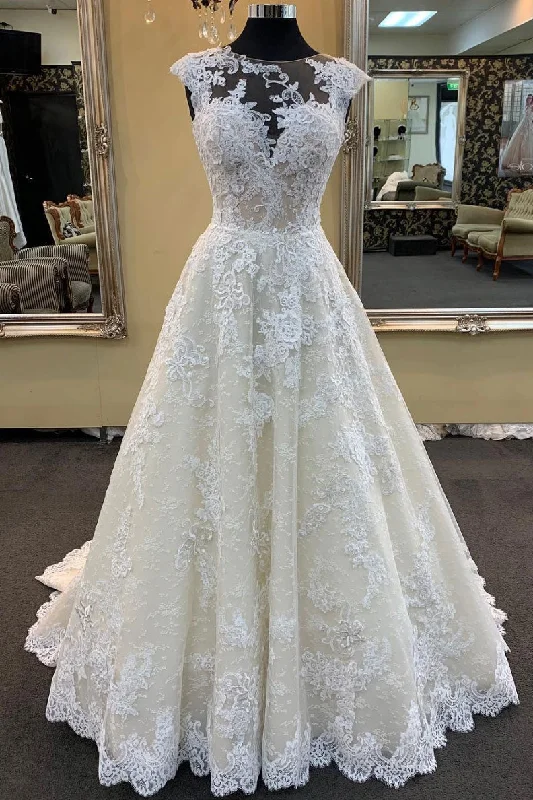 Exquisite Tailoring Unique champagne lace long prom dress, champagne evening dress