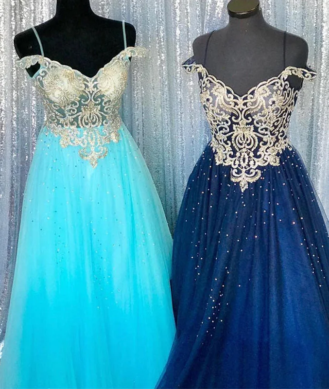 Tropical Style Unique off shoulder tulle long prom dress, tulle evening dress